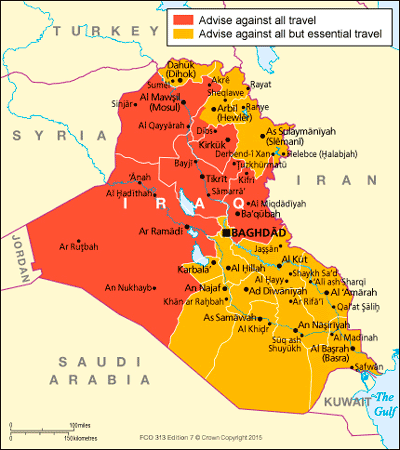 Iraq travel advice map Iraq travel advice map