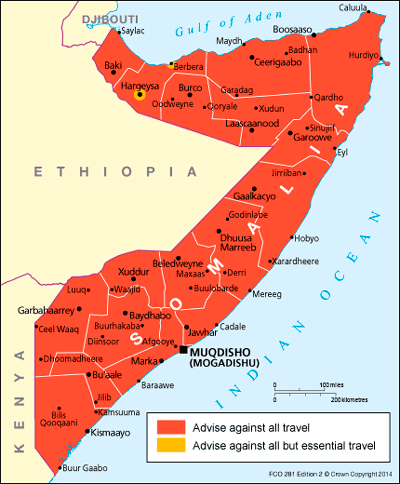 Somalia travel advice map