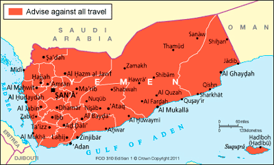Yemen travel advice map Yemen travel advice map